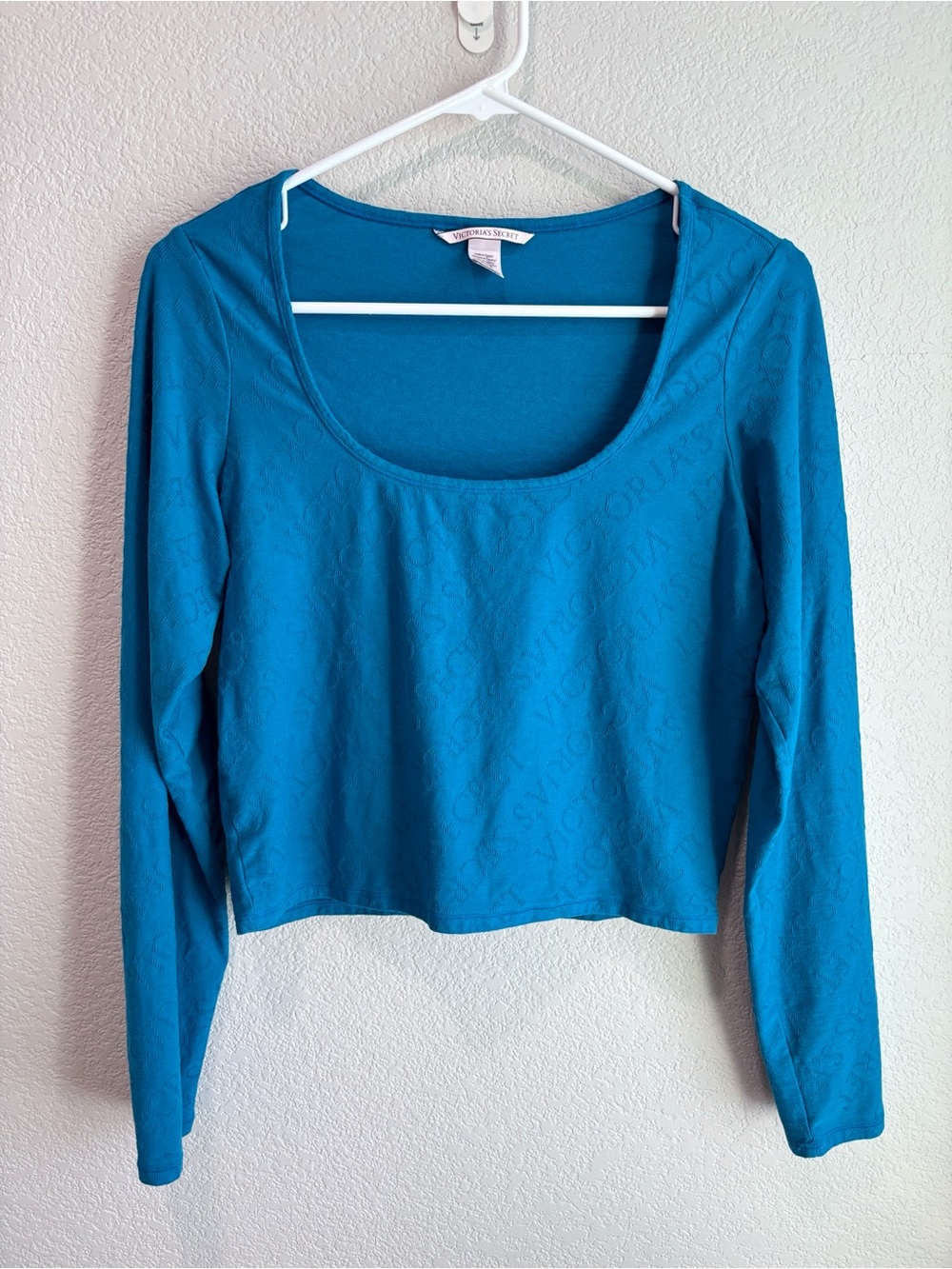 Victoria's Secret Long Sleeve All Over Logo Print Cropped Shirt
